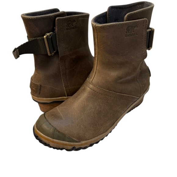 Sorel Rustic Green Brown Leather Short Boots - Picture 1 of 7